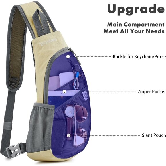 Small CrossBody Chest Sling Backpack - Creamy Yellow - Picture 2 of 7